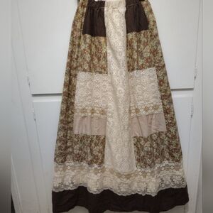 VTG 70s Tumbleweeds Patchwork Maxi Skirt Prairie Cottagecore Boho Lace Brown